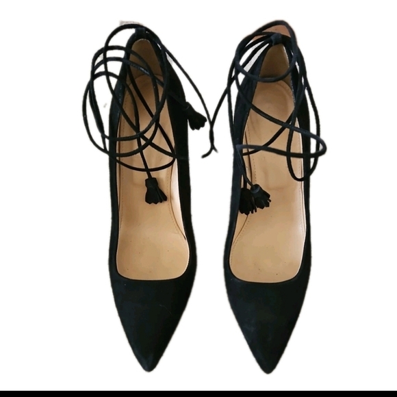 J Crew Womens Black Falsetto Suede Ankle Tie Sexy Date Night Pump Heels 8 - Picture 3 of 14